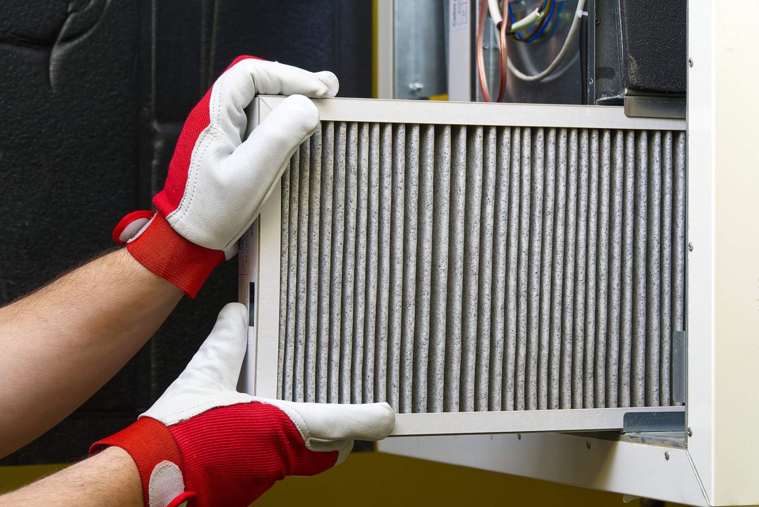 Replacing the filter in the central ventilation system. Replacing Dirty Air filter for home central air conditioning system. Change filter in rotary heat exchanger recuperator