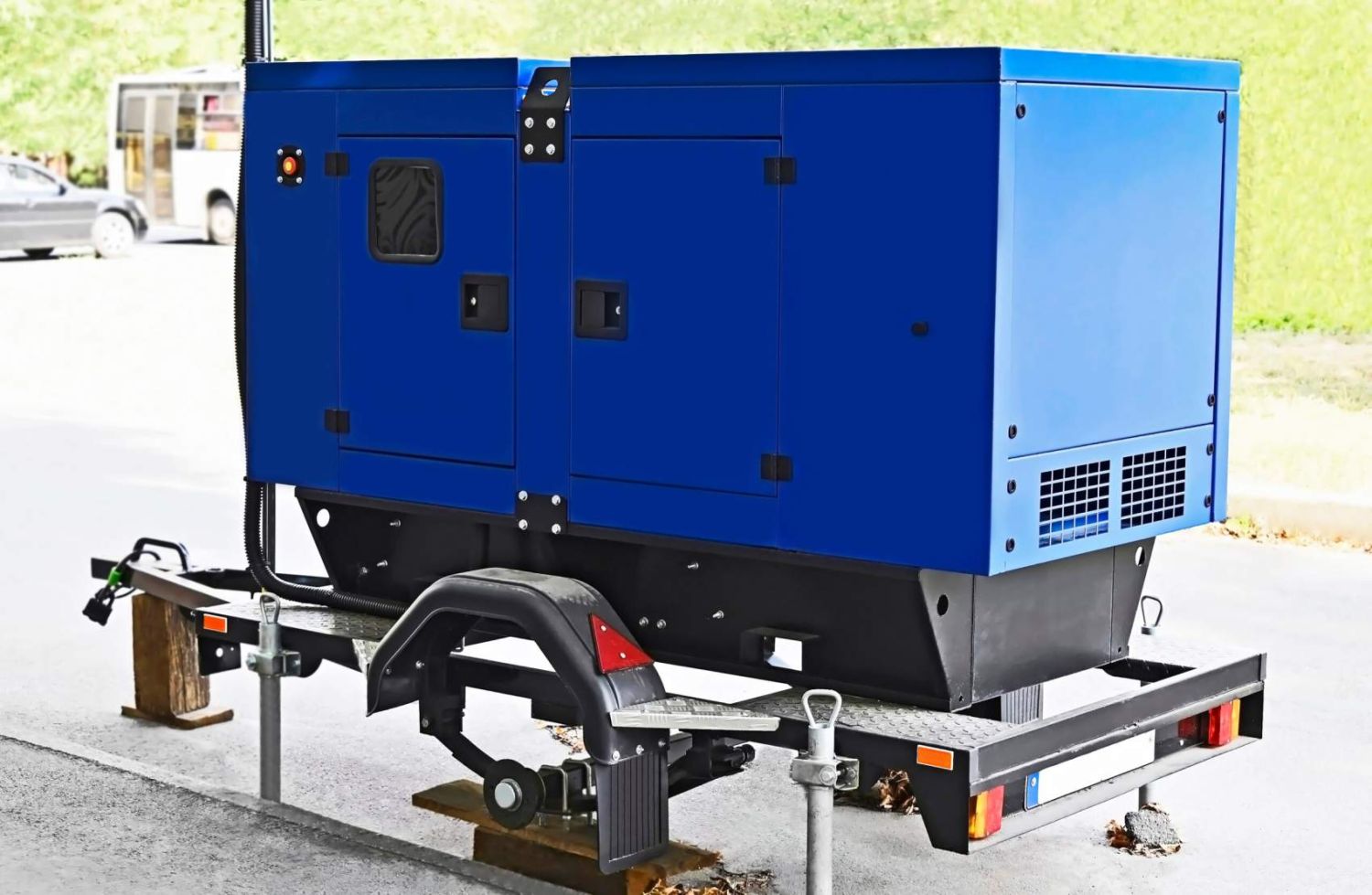 Blue mobile diesel electric generator in Kyiv, Ukraine