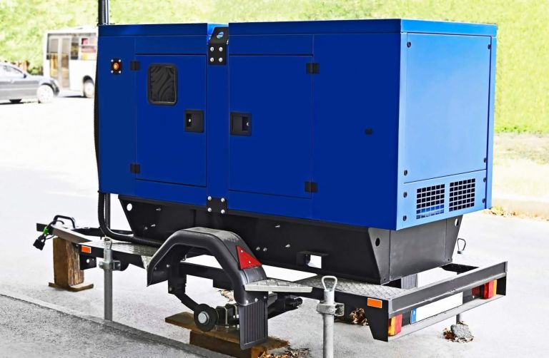 Blue mobile diesel electric generator in Kyiv, Ukraine