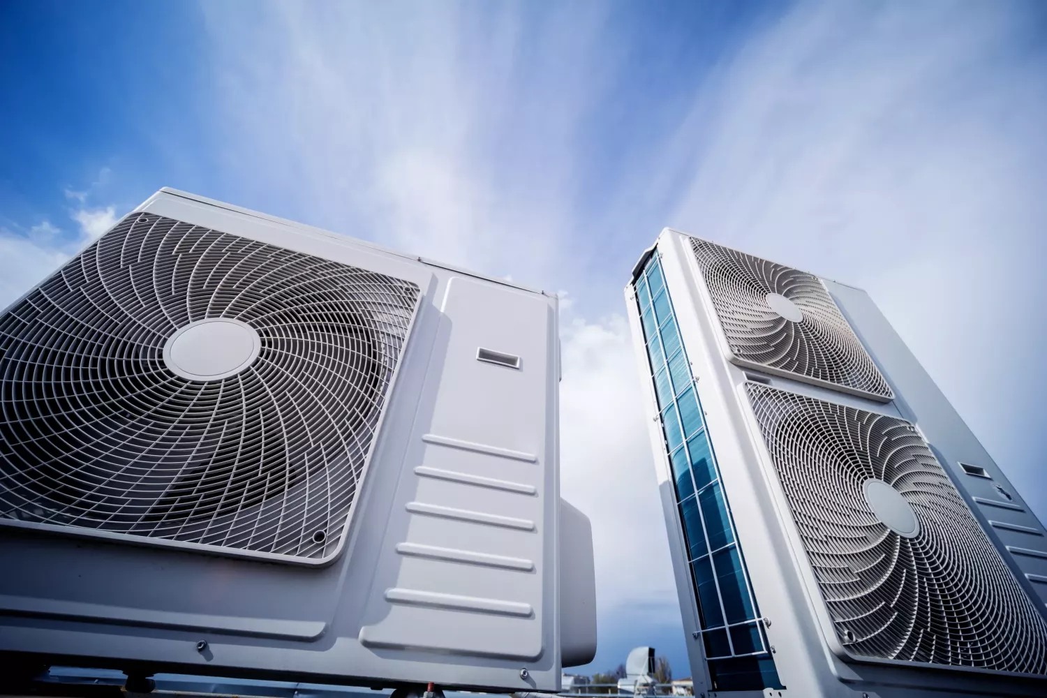 Air conditioners on the roof of an industrial building. HVAC.