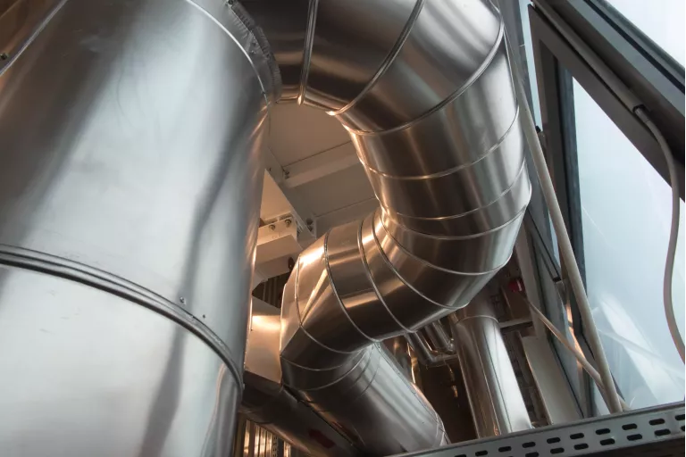 devices, flue gas ducts and pipelines thermally insulated and covered with silver sheet