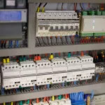 KNX control panel of smart home automation system in the enclosure. Selective focus.