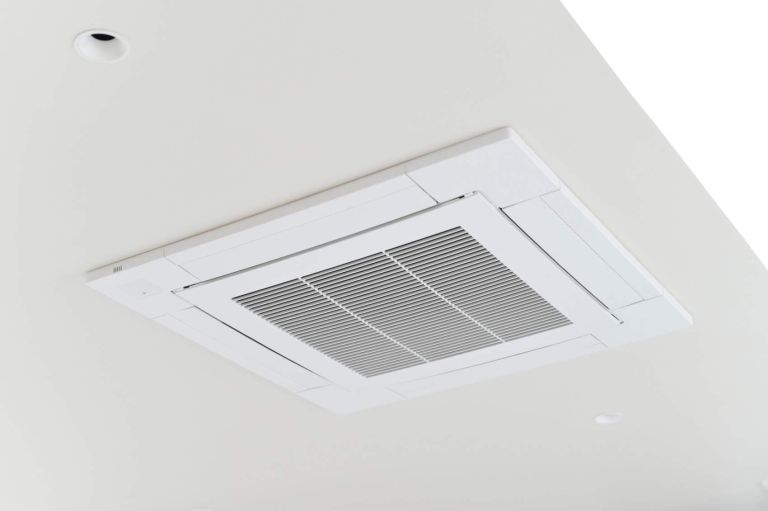Ceiling air conditioner vent white modern interior cooling ventilation technology square clean climate control appliance grid home office building system equipment contemporary ceiling mounted